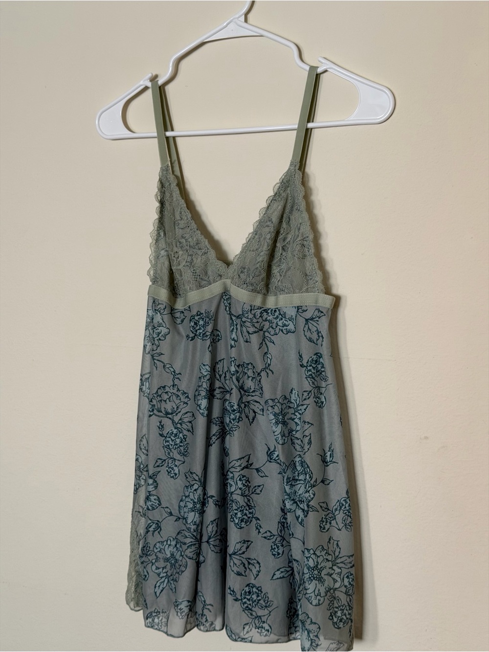 Floral Lace Trim Green Chemise Slip